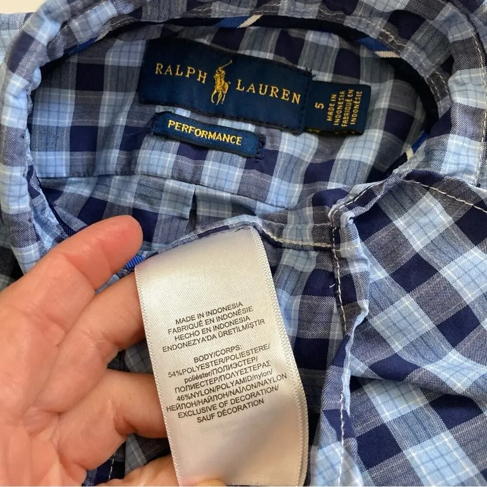 Ralph Lauren Boys Size 5 Plaid Button Down Shirt Blue Lightweight Preppy Classic